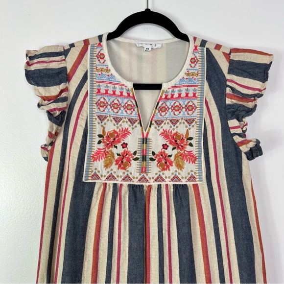 THML Linen Blend Sleeveless Floral Embroidered Boho Babydoll Dress Womens XS - Picture 10 of 10